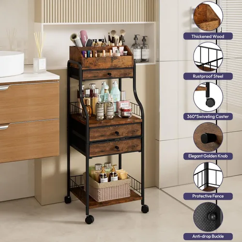 Vista 6 de SWTYMIKI Carrito organizador de maquillaje rodante, almacenamiento para el cuidado de la piel con cajones no tejidos, organizador de tocador