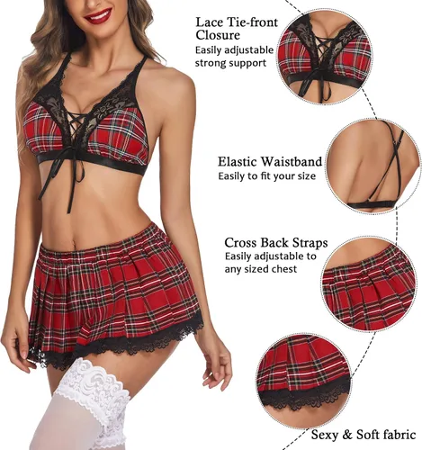 Vista 5 de Avidlove Conjunto de lencería sexy para mujer juego de roles disfraz de estudiante falda