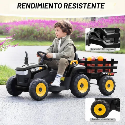 Vista 2 de TOBBI - Tractor de juguete a batería de 12 V con remolque color verde, rosado y rojo