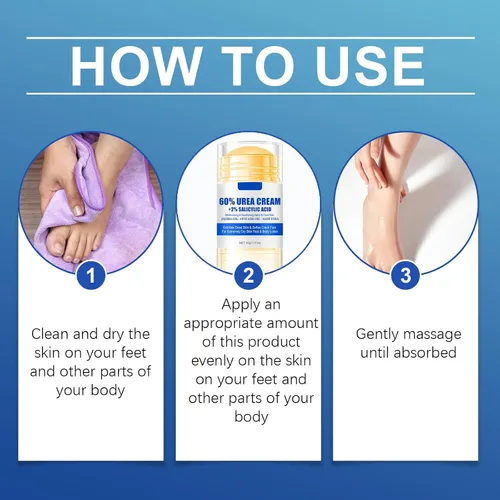 Vista 7 de Crema de urea 60 por ciento para pies de máxima fuerza, crema para pies de urea con ácido salicílico al 2%, loción para pies, removedor de callos