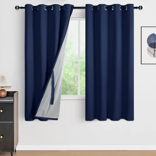 Vista 96 de DWCN - Cortinas 100% opacas para dormitorio con forro negro, cortinas de ventana de doble capa con aislamiento térmico que oscurecen toda la Azul