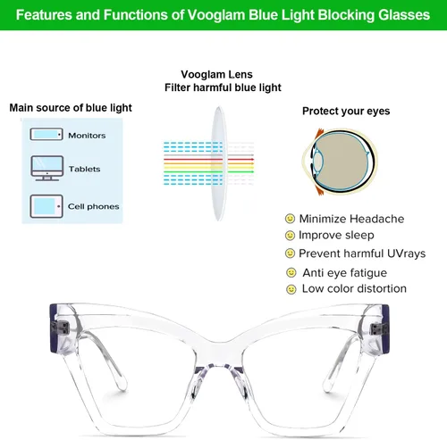 Vista 4 de VOOGLAM Gafas de bloqueo de luz azul de ojo de gato para mujer, anti fatiga ocular UV Reginald