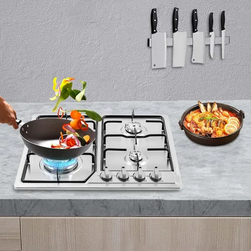 Vista 6 de Estufa de gas, 23 pulgadas Incorporada con 4 quemadores sellados Estufa de alta potencia GLP/NG Cocina Cocina Fácil de limpiar Cocina a gas
