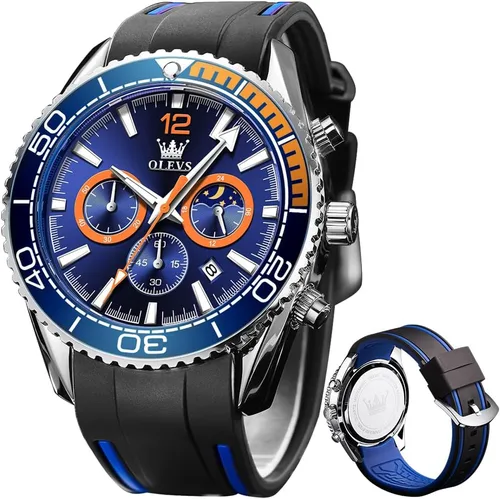 Vista 12 de OLEVS Reloj de Pulsera Elegante para Hombre, Relojes de Correa de Silicona para Hombre, Reloj Cronógrafo Pro Diver de Acero Inoxidable, Reloj