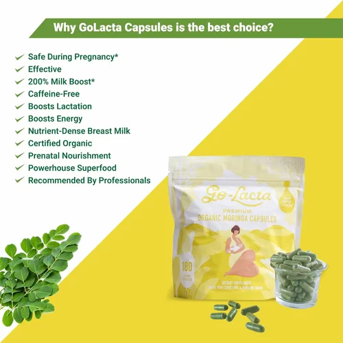 Vista 12 de Go-Lacta Cápsulas de moringa 100% orgánicas de primera calidad para lactancia materna - Construye el suministro de leche materna antes