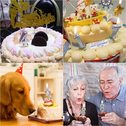 Vista 5 de Vela de primer año de cumpleaños plateada, feliz cumpleaños, número uno, para decoración de tartas, para fiestas, niños y adultos, número 1, 10, 10