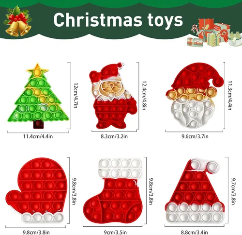 Vista 2 de QETRABONE Juego de 6 piezas de juguetes para ansiedad de Navidad, burbujas para adultos, decoración de juegos de fiesta, regalo de Navidad, medias