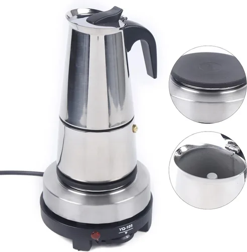 Vista 7 de Cafetera eléctrica Moka de acero inoxidable con estufa plateada 6 tazas (11.8 fl oz)/9 tazas (15.2 fl oz) (10.1 fl oz)