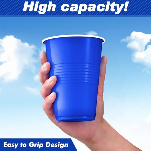 Vista 5 de 144 vasos de plástico desechables – Vasos de fiesta de 16 onzas, vasos de degustación y chupito (azul oscuro)