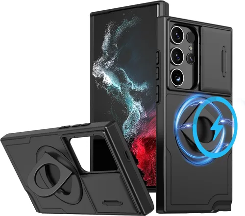 Vista 10 de ANNGELAS Funda protectora para Samsung Galaxy S22 Ultra Mag-Safe, delgada funda protectora a prueba de golpes con magnético, parte trasera dura