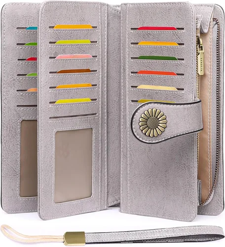 Vista 21 de SENDEFN Billeteras de cuero para mujer, tarjetero de crédito con bloqueo RFID, pulsera de gran capacidad with RFID Blocking, Large Capacity