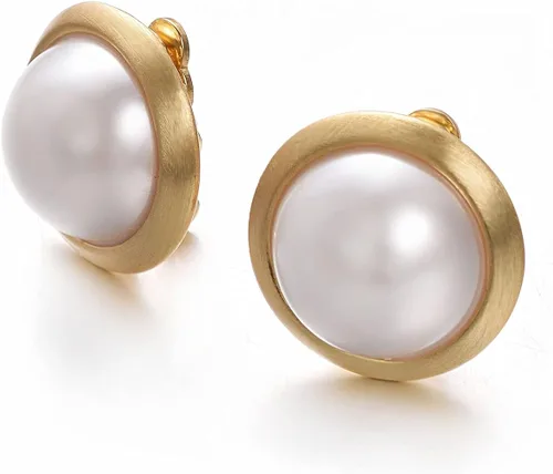 Vista 11 de Yoursfs Clip on Earrings for Women Round Faux Pearl Earrings Clipon 18K Gold Plated Non Pierced Earring Jewelry