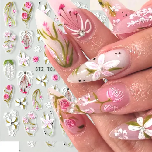 Vista 12 de 8 hojas de calcomanías de arte de uñas de conejo de Pascua, 3D, autoadhesivas, accesorios de arte de uñas, caricaturas, conejos, animales Colorido -1