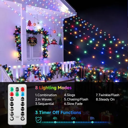 Vista 4 de Mlambert - Luces de Navidad de 1050 LED, 344 pies, luces de hadas impermeables para exteriores con control remoto, 8 modos, iluminación