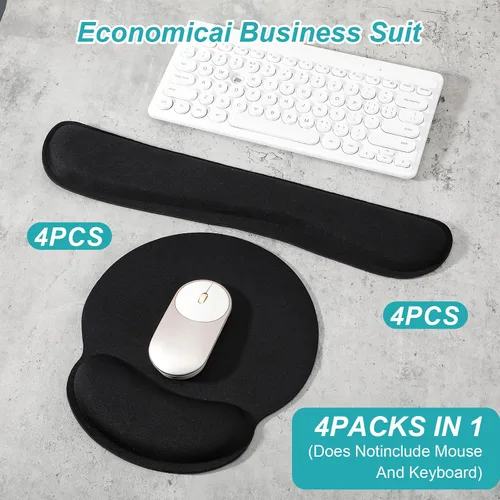 Vista 6 de Juego de 8 almohadillas ergonómicas para mouse y reposamuñecas para teclado, soporte de espuma viscoelástica para escribir cómodamente, accesorios