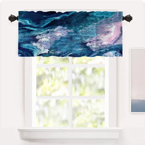 Vista 37 de Shrahala Cortinas opacas de arte abstracto beige y naranja, cenefa de cocina con bloqueo de luz y bolsillo para barra, paquete de 2 unidades de 26 x
