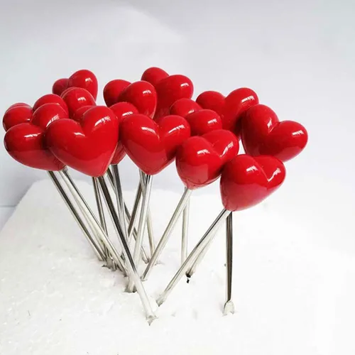 Vista 6 de 1 juego de tenedores de cóctel en forma de corazón tenedores de frutas palo decorativo palillo de alimentos con soporte para fiesta en el hogar