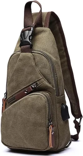 Vista 9 de Bolsa bandolera de lona, mochila cruzada, mochila de hombro casual para hombres y mujeres, actividades al aire libre, ciclismo, senderismo, viajes