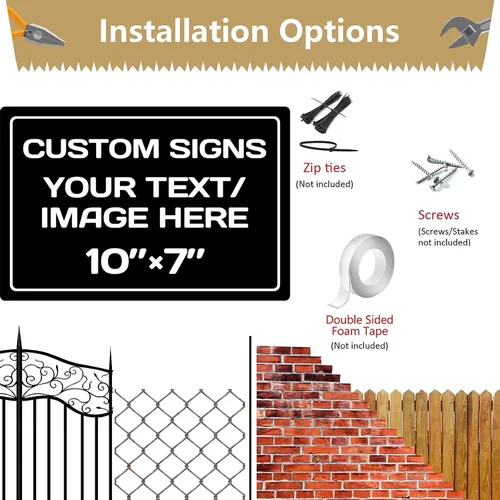 Vista 4 de Letreros metálicos personalizados de aluminio resistentes a la intemperie, texto e imagen personalizados, varios tamaños, peligro, jardín, puerta