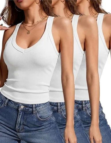 Vista 7 de Camiseta sin mangas para mujer RibKnit Racerback Cami Slim Fit Elástica
