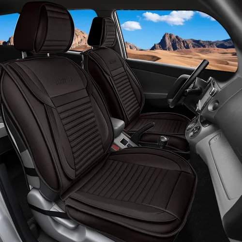 Vista 17 de LINGVIDO - Fundas de piel sintética con respaldo para asiento de automóvil, transpirables, impermeables, universal y antideslizante, para SUV Beige