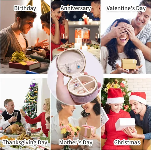 Vista 7 de TAIMY Estuche de viaje pequeño para joyería, mini joyero de viaje redondo para mujeres y niñas, mini cajas organizadoras de viaje para anillos