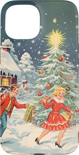 Vista 6 de iPhone 16 Vintage 1950s Nostalgia Christmas Snowflakes Christmas Tree Case