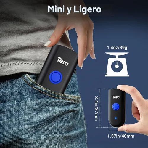 Vista 5 de Tera Escáner de código de barras portátil inalámbrico: mini lector de Azul láser 1D
