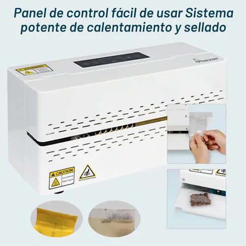 Vista 2 de Phezer Máquina de sellado térmico continuo, sellador automático de bolsas de plástico con control digital de temperatura, sellador térmico de banda