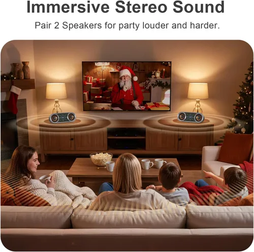 Vista 8 de DOSS SoundBox Pro+ P400 Altavoz Bluetooth, sonido estéreo fuerte de 50 W, graves profundos, tiempo de reproducción de 26 horas, luces espejo