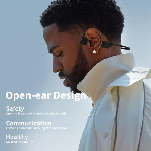 Vista 5 de Auriculares de conducción ósea, auriculares inalámbricos Bluetooth 5.3 de oreja abierta con micrófono, auriculares de entrenamiento de 10 horas
