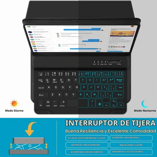 Vista 6 de DETUOSI Funda con teclado retroiluminado para Samsung Galaxy Tab A9 8.7 pulgadas SM-X110 WiFi 2023 Android Tablet con S Pen Holder TPU suave a