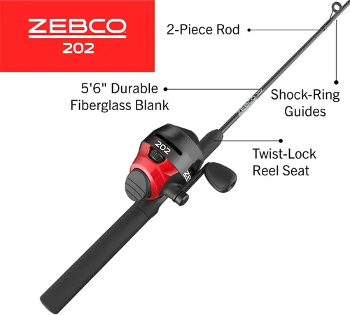 Vista 2 de Zebco 202 Spincast Reel and Fishing Rod Combo, Right-Hand Retrieve, Pre-Spooled with 10-Pound Line
