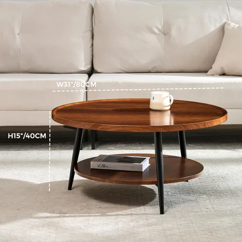 Vista 17 de Saint Mossi - Mesa de café moderna para sala de estar, mesa de café redonda de mediados de siglo, mesa central de 2 niveles para espacios pequeños