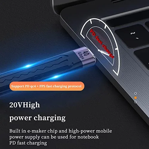 Vista 4 de APEXSUN Cable USB C corto, USB C a C de 0.4 pies, cable flexible compatible con Thunderbolt 4/3, USB4, PD 100 W, carga rápida, video 8K
