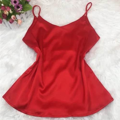 Vista 4 de Camiseta sin Mangas de satén para Mujer tirantes Finos y Cuello en V,Camisa Pijama,camisola seda,Chaleco sin Mangas