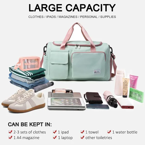 Vista 53 de Pequeña bolsa de gimnasio para mujer, bolsa de viaje con compartimento para zapatos