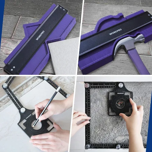 Vista 7 de WORKPRO Kit combinado de herramientas de medición de ángulo de 10 "y 6 lados, duplicador de medidor de contorno de forma plástica, regla de medición
