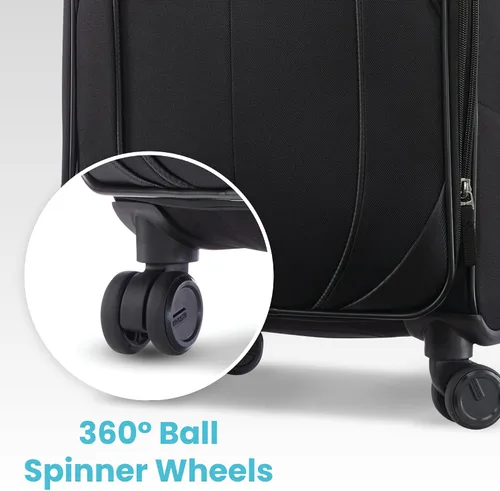 Vista 5 de American Tourister 4 KIX 2.0 - Colección de maletas con ruedas giratorias de lado blando, Negro, Juego de 2 piezas (maleta de manomediana)