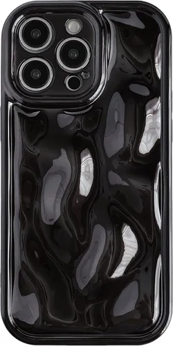 Vista 12 de Caseative Funda para iPhone 15 Pro Max, color negro Suavidad de la galjanoplastia de cromo del patrón de la burbuja del meteorito de la onda