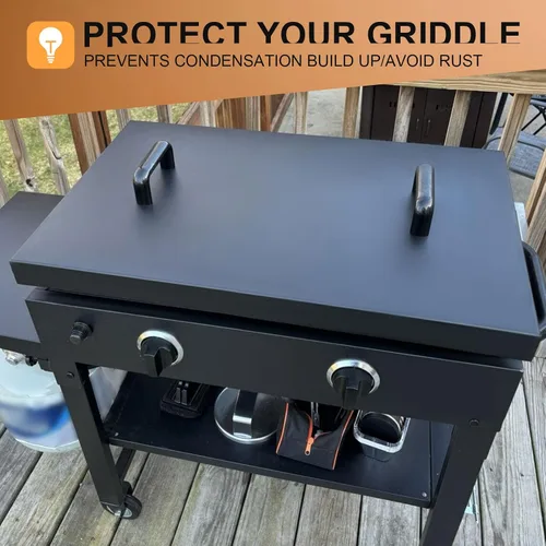 Vista 6 de Kojem Cubierta de parrilla de 28 pulgadas compatible con Blackstone frontal o trasera de la parrilla de grasa superior con dos asas, cubierta