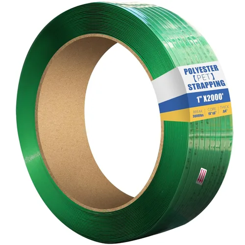 Vista 14 de 1/2" x.026 poliéster (PET) que ata con correa 330' longitud bobina 770lbs resistencia a la rotura