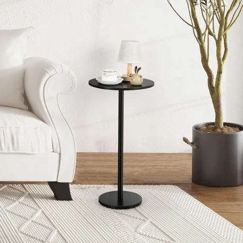Vista 2 de Vrisa Mesa de bebida para espacios pequeños, pedestal redondo, pequeña y moderna, mesa auxiliar de Martini para sala de estar, dormitorio, sofá