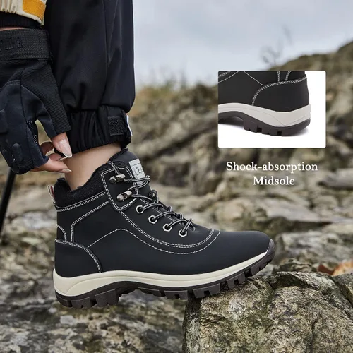 Vista 4 de Botas impermeables para el trabajo de senderismo para mujer, botas tácticas de senderismo para la nieve de invierno, botas de senderismo