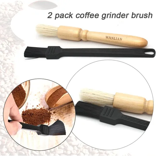 Vista 5 de Paquete de 2 cepillos de limpieza para molinillo de café, mango de madera pesada y cerdas naturales, cepillo de espresso de madera y cepillo