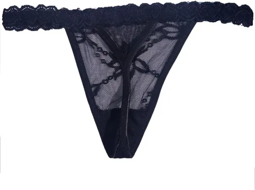 Vista 2 de LeDiYouGou Tanga de encaje sexy con letra personalizada para mujer, bragas de cristal personalizadas con nombre, Negro -, Talla única