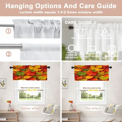 Vista 441 de Shrahala Orange Autumn Autumn Blackout Curtain Tiers, Fall Kitchen Valance Light Blocking Tier Drapes with Rod Pocket, 2 Pack 26 X 24 in