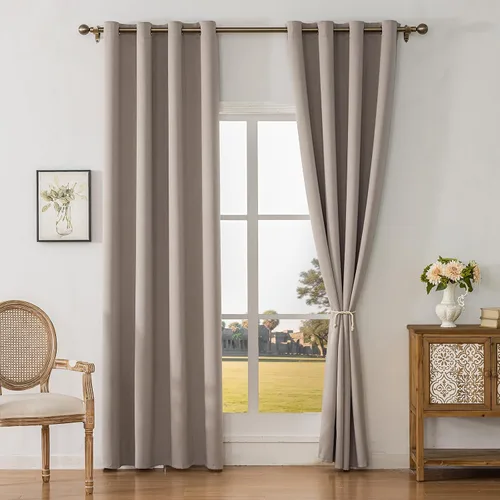 Vista 25 de Cortinas opacas con aislamiento térmico y ojales para dormitorio y sala de estar, 2 paneles, 52 pulgadas de ancho x 63 pulgadas de largo, textura