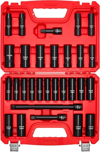 Vista 12 de Vevor - Juego de 13 vasos de impacto de 1/2 pulgada, profundo, de 6 puntas, métrico de 10-24mm, acero de aleación CR-V para reparación