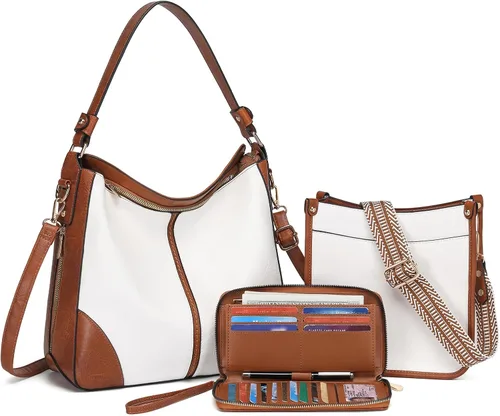 Vista 24 de Carteras para Mujeres 3PCS, Juego de Bolsos Cruzados Bolso Grande de Cuero Carteras de Hombro con Billetera Correas Ajustables para Damas Tote